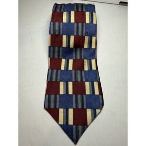 VTG Nordstrom XMI Tie Silk Blue Red Geometric Jacquard Handmade USA Corp Core‎